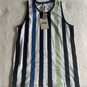 Men’s Striped Tank Top - White with Black, Blue & Green Stripes